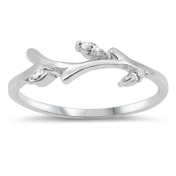 Clear CZ Marquise Branch Tree Nature Ring .925 Sterling Silver Band Sizes 4-10