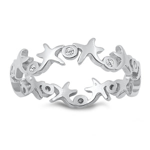 White CZ Starfish XO Eternity Friendship Ring Sterling Silver Band Sizes 4-10