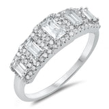 Clear CZ Rectangle Vintage Halo Wedding Ring 925 Sterling Silver Band Sizes 5-10