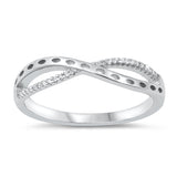 White CZ Criss Cross Cutout Wave Ring New .925 Sterling Silver Band Sizes 4-10