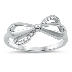 Clear CZ Ribbon Bow Infinity Knot Gift Ring .925 Sterling Silver Band Sizes 4-10