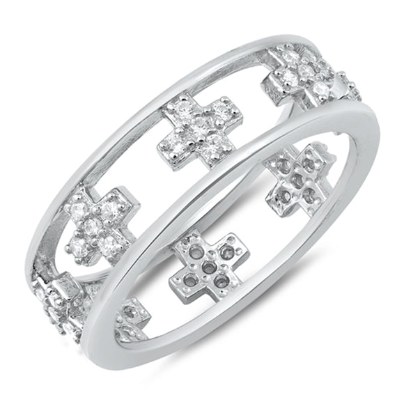 Clear CZ Square Cross Open Eternity Ring New 925 Sterling Silver Band Sizes 5-10