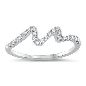 Clear CZ Cursive Wave Zig Zag Dainty Ring .925 Sterling Silver Band Sizes 5-10