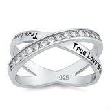 Clear CZ True Love Waits Promise Ring Sterling Silver Crisscross Band Sizes 5-10