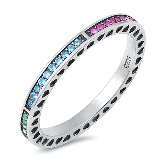 Multicolor CZ Classic Studded Promise Ring New .925 Sterling Silver Band Sizes 4-10