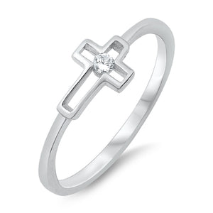 Studded Sideways Cross Faith Promise Ring New .925 Sterling Silver Band Sizes 4-10