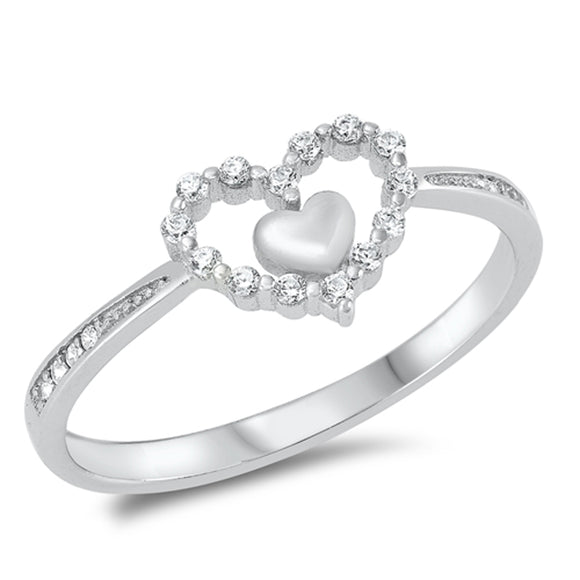 Clear CZ Studded Double Promise Heart Love Ring New .925 Sterling Silver Band Sizes 4-10