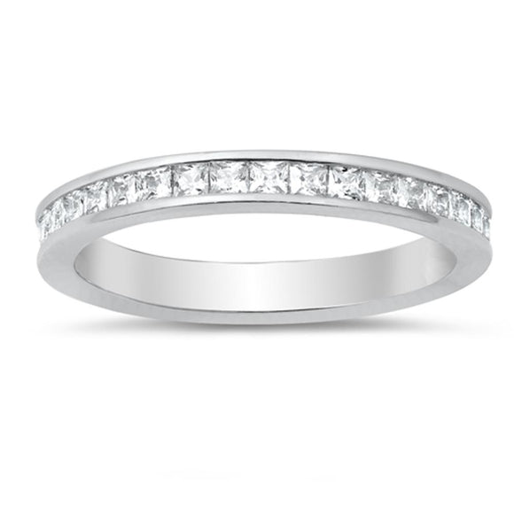 Simple Classic Studded Eternity Sterling Silver Band Sizes 4-10