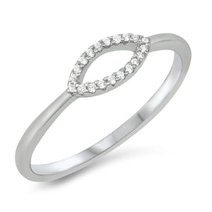 White CZ Cute Ring Open Eye Shape New .925 Sterling Silver Band Sizes 4-10