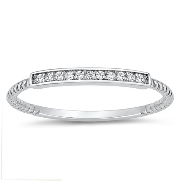 Clear CZ Beautiful Vintage Style Studded Coil Ring New .925 Sterling Silver Band Sizes 4-10