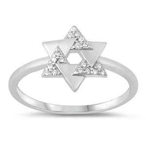 Modern Overlapping Triangle Star of David Band Sterling Silver Ring Sizes 4-10