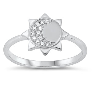 Sun Moon Star Studded Promise Sterling Silver Ring Sizes 4-10