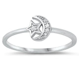 Studded Moon Star .925 Sterling Silver Band Sizes 4-10