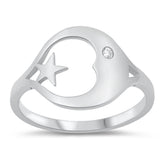 White CZ Crescent Moon Star Ring New .925 Sterling Silver Band Sizes 4-10