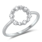 Clear CZ Studded Open Circle Ring New .925 Sterling Silver Band Sizes 5-10