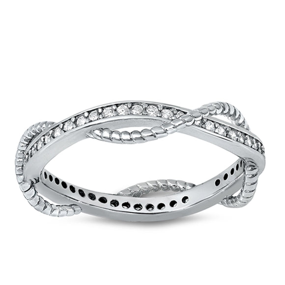 Clear CZ Nautical Rope Twist Ring New .925 Sterling Silver Band Sizes 5-10