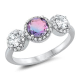 Multicolor CZ Triple Circle Fashion Sterling Silver Ring Sizes 5-10