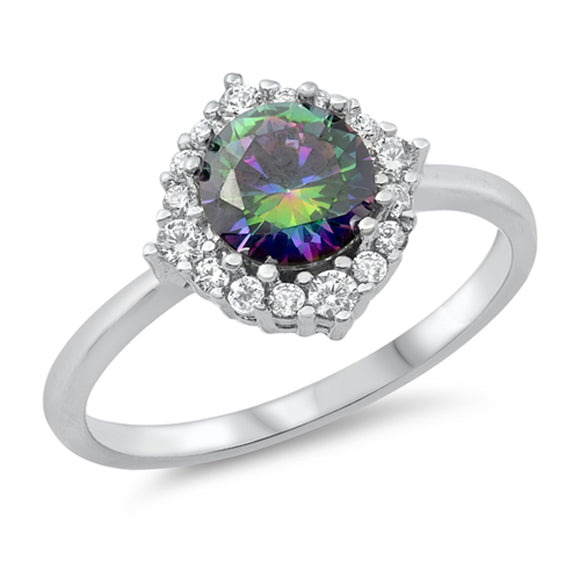 Rainbow Topaz CZ Cluster Halo Promise Sterling Silver Ring Sizes 5-10