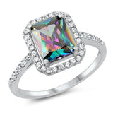 Rainbow Topaz CZ Classic Halo Ring New .925 Sterling Silver Band Sizes 5-10