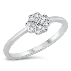 Clear CZ Heart Clover New .925 Sterling Silver Band Sizes 4-10