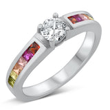 Multicolor CZ Rainbow Anniversary Ring New .925 Sterling Silver Band Sizes 5-10