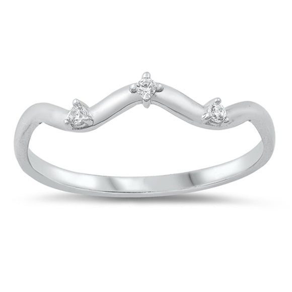 Clear CZ Unique Wavy Line Ring New .925 Sterling Silver Band Sizes 4-10