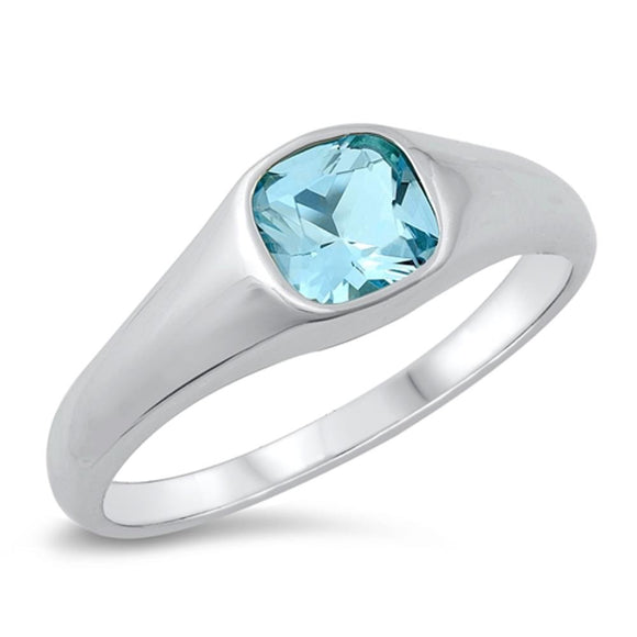 Sterling Silver Aquamarine CZ Ring