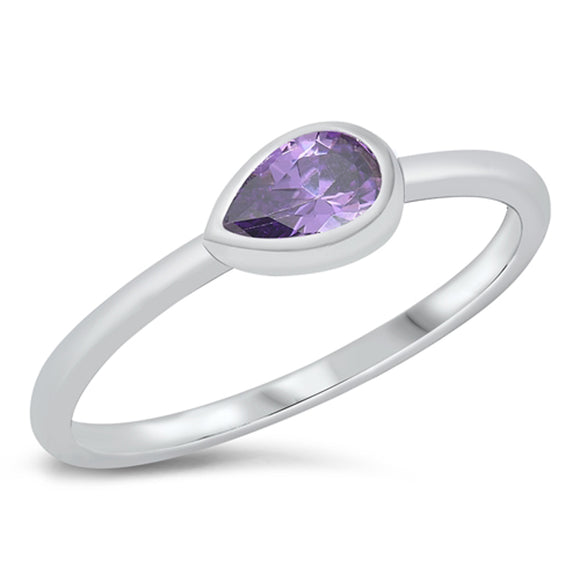 Amethyst CZ Unique Sideways Pear Ring New .925 Sterling Silver Band Sizes 4-10