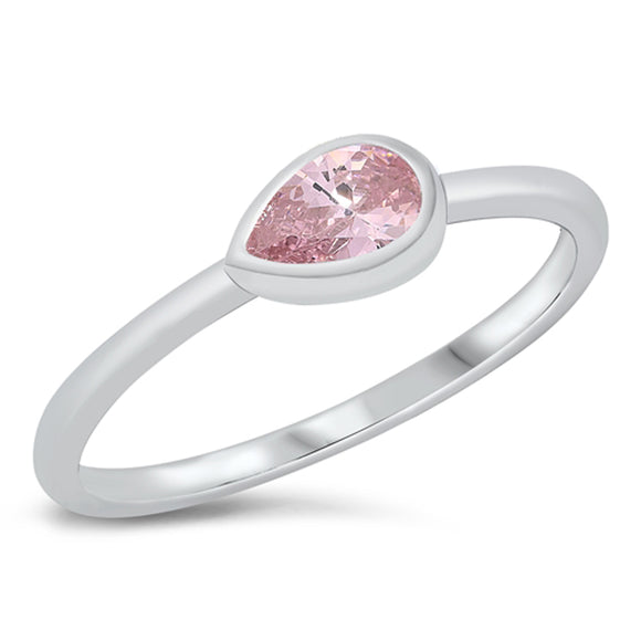 Pink CZ Unique Sideways Tear Ring New .925 Sterling Silver Band Sizes 4-10