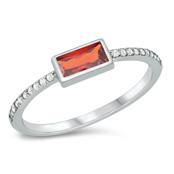 Garnet CZ Simple Promise Ring New .925 Sterling Silver Band Sizes 4-10