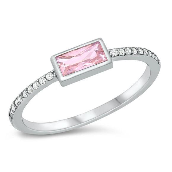 Pink CZ Minimalist Promise Ring New .925 Sterling Silver Band Sizes 4-10