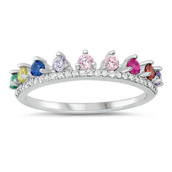 Unique Rainbow Queen Crown Ring New .925 Sterling Silver Band Sizes 4-10