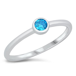 Tiny Dainty Blue Topaz CZ Polished Ring New .925 Sterling Silver Band Sizes 4-10