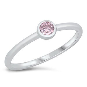 Pink CZ Delicate Minimalist Promise Ring .925 Sterling Silver Band Sizes 4-10