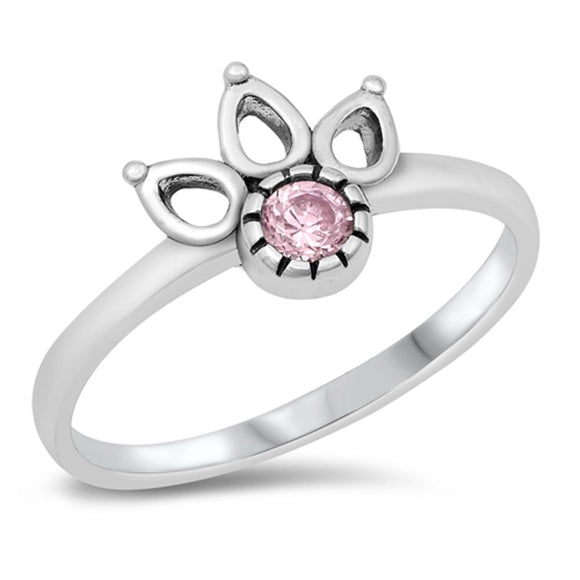 Lotus Petal Yoga Ring Pink CZ Bali New .925 Sterling Silver Band Sizes 4-10