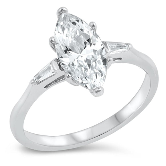 Marquise Clear CZ Solitaire Promise Ring .925 Sterling Silver Band Sizes 4-10