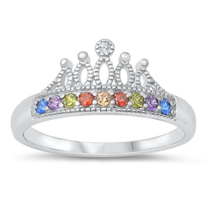 Rainbow Pride Crown LGBTQ Ring New .925 Sterling Silver Band Sizes 4-10