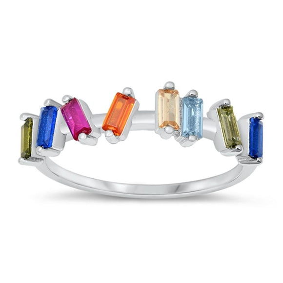 Modern Love Rainbow Radiant CZ Ring New .925 Sterling Silver Band Sizes 4-10