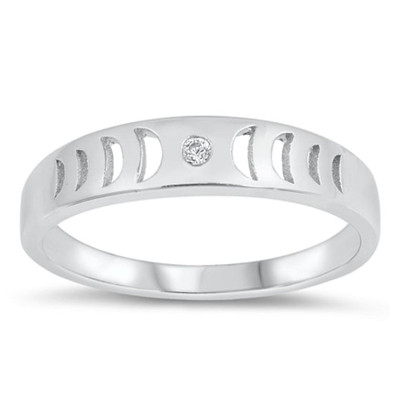 Cutout Moon Phases Ring Clear CZ New .925 Sterling Silver Band Sizes 4-10