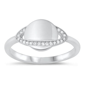 Clear CZ Polished Saturn Planet Ring New .925 Sterling Silver Band Sizes 5-10