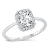 Halo Cushion Clear CZ Polished Ring New .925 Sterling Silver Band Sizes 4-10