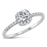 Round Clear CZ Unique Halo Engagement Ring .925 Sterling Silver Band Sizes 4-10