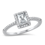 Clear CZ Radiant Cut Promise Halo Ring New .925 Sterling Silver Band Sizes 4-10