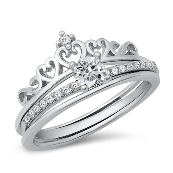 Crown Solitaire Clear CZ Wedding Ring New .925 Sterling Silver Band Sizes 4-10