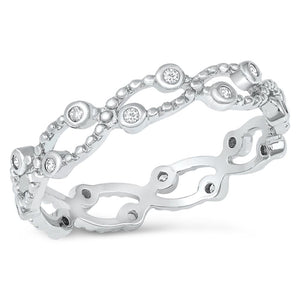 Clear CZ Unique Chain Link Tread Ring New .925 Sterling Silver Band Sizes 3-10