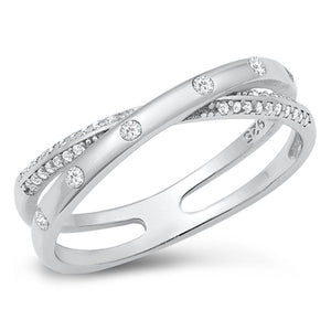 Criss Cross Orbital White CZ Beautiful Ring .925 Sterling Silver Band Sizes 5-10