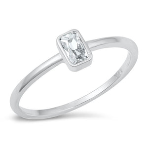 Clear CZ Bezel Polished Promise Ring New .925 Sterling Silver Band Sizes 4-10