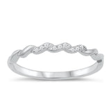 White CZ Polished Twisted Stacking Ring New .925 Sterling Silver Band Sizes 4-10