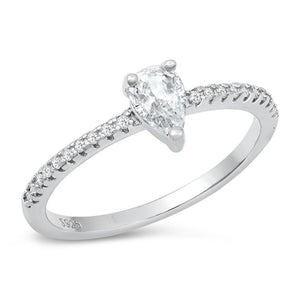 White CZ Pear Solitaire Polished Ring New .925 Sterling Silver Band Sizes 4-10