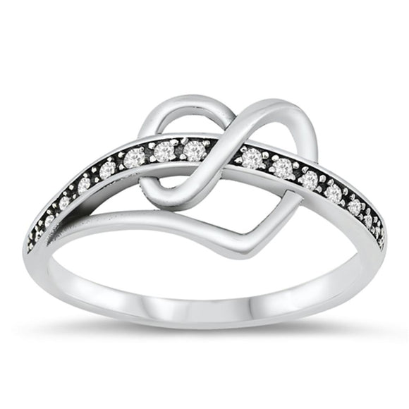 Clear CZ Infinity Heart Love $ Ring New .925 Sterling Silver Band Sizes 4-10